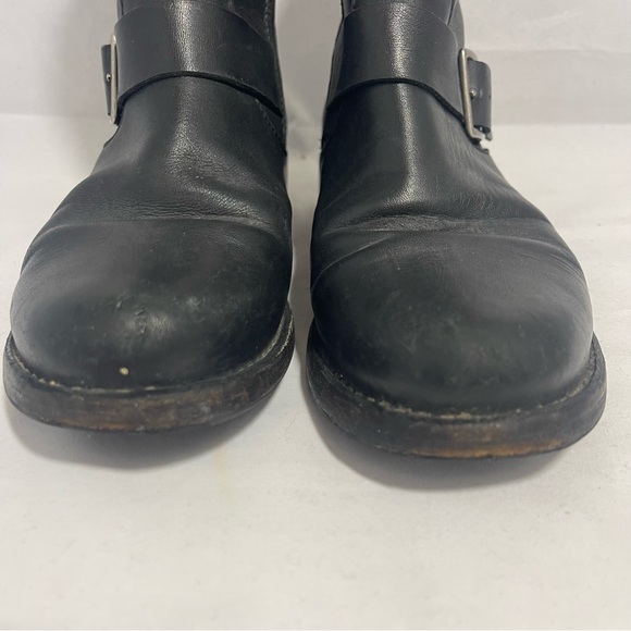 Frye | Short Black Leather Boots with Buckle and Side Zipper Size 7 - Picture 2 of 11